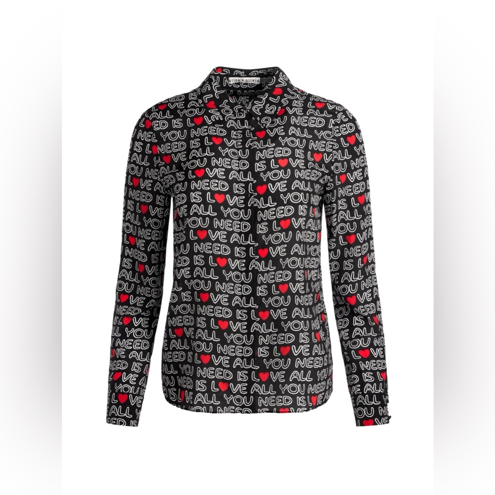 NWT Alice Olivia Willa The Beatles Placket Silk Shirt Blouse - Picture 6 of 10